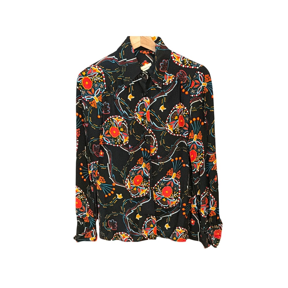 Vintage 70s Psychedelic Button Down Blouse Retro Boho Maximalist Groovy Disco